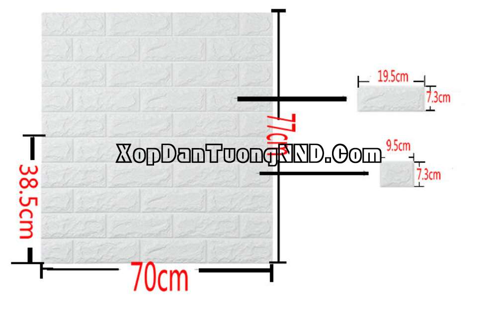 Kích thước quy chuẩn của xốp dán tường giả gạch là 70cm x 77cm